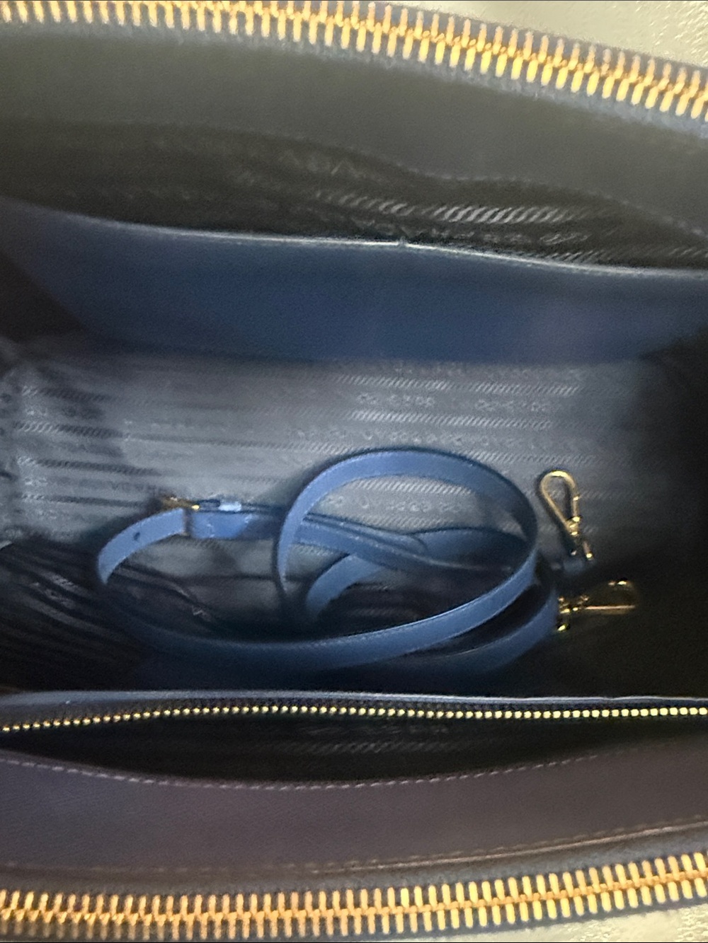 Prada Blue Saffiano Leather Satchel with Gold Hardware - Picture 4 of 9
